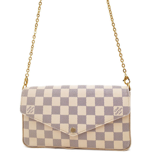 Louis Vuitton Felicie Wallet Pochette Azur Bag Chain Damier White - Picture 1 of 8